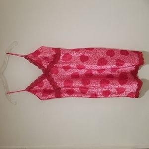 Vintage Jaclyn Smith Pink with Red Hearts Chemise Night Gown